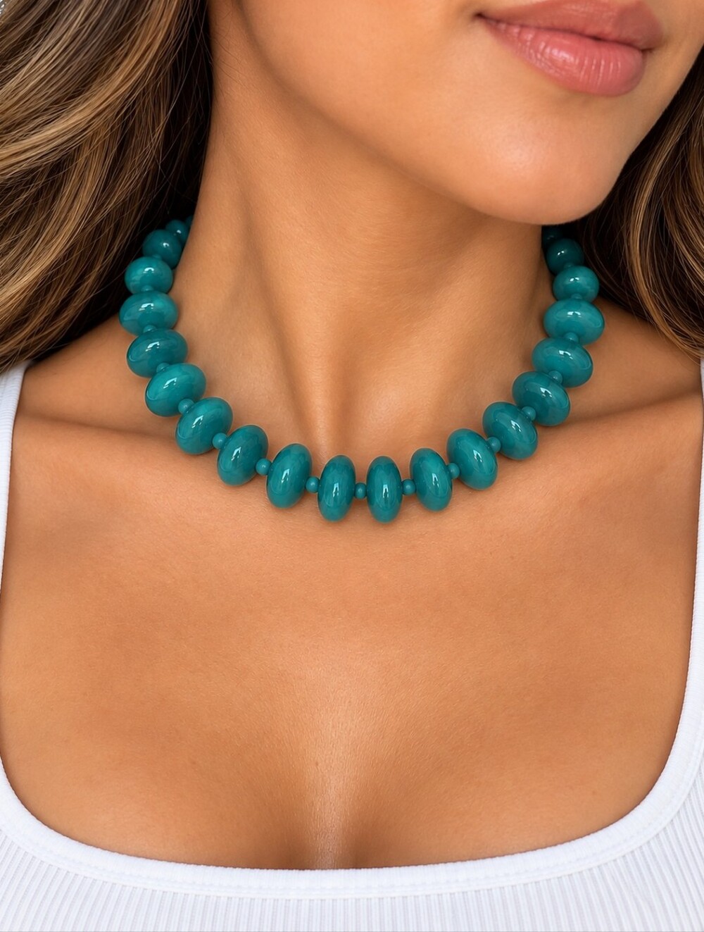 Turquoise Blue Chunky Beaded Statement Choker Necklace - Picture 1 of 13